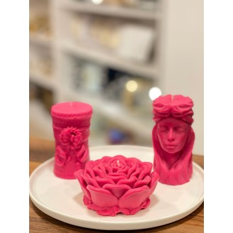 DEKORATİF SOYA WAX KOKULU MUM 3 LÜ SET PEMBE